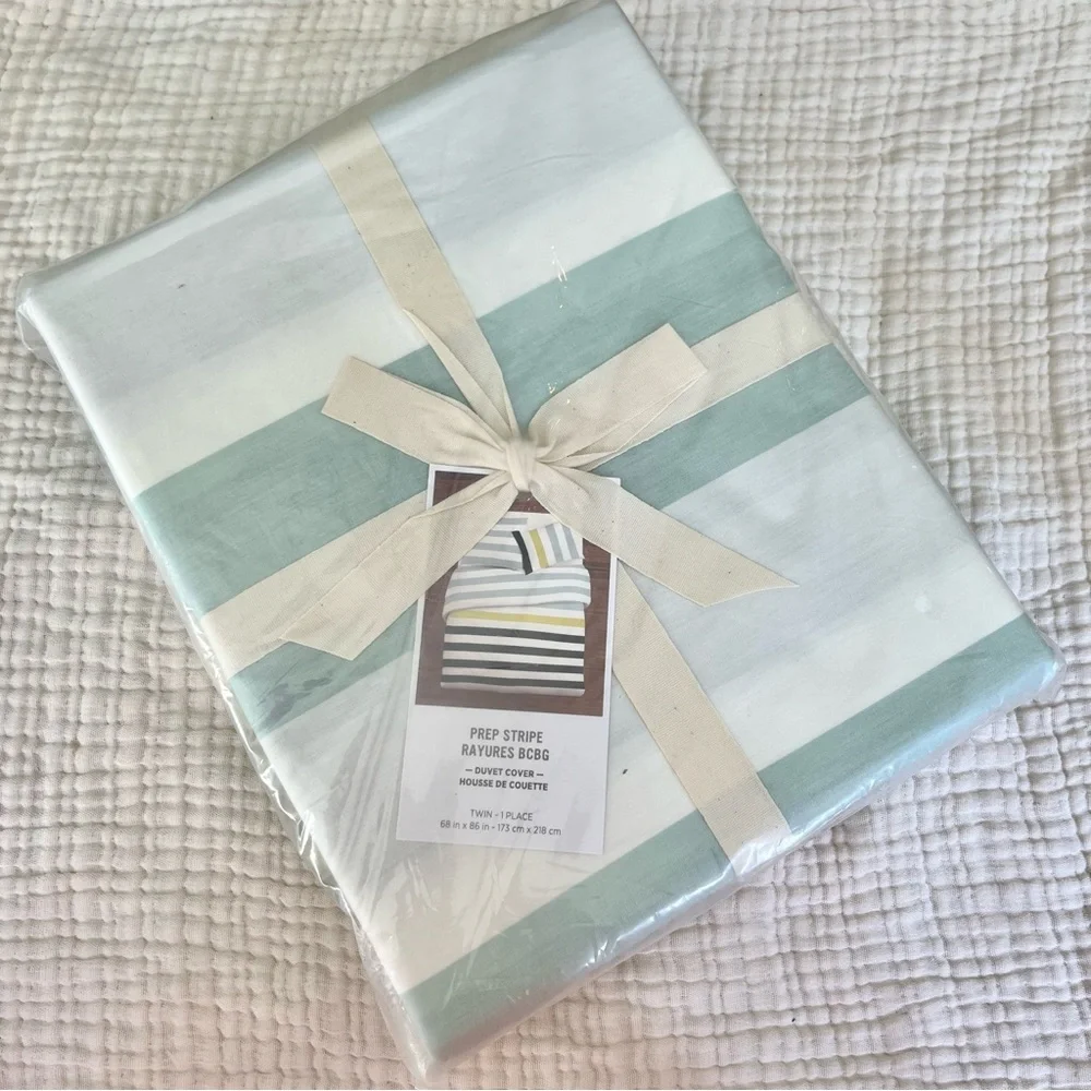 West Elm | NWT Aqua Green Navy Prep Stripe Twin Duvet